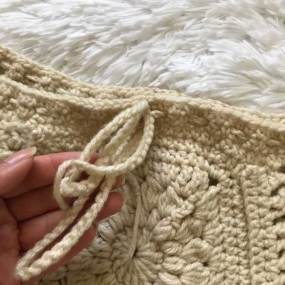 Beige Medium Crochet Knit Boho Drawstring Shorts - Picture 4 of 5